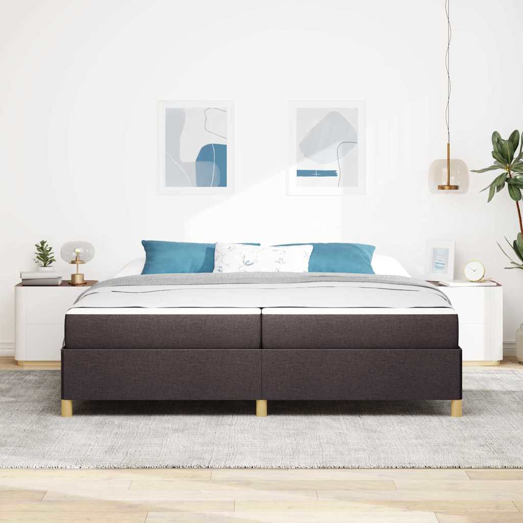Box Spring Seng Med Madras Mørkebrun Og Hvid 200 X 200 Cm Stof - Billede 4