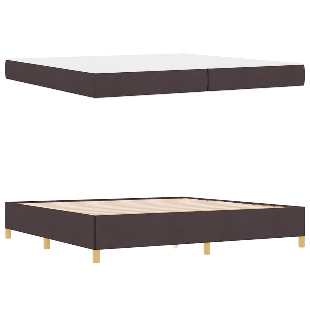 Box Spring Seng Med Madras Mørkebrun Og Hvid 200 X 200 Cm Stof - Billede 5