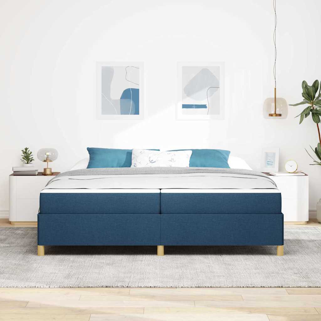 Box Spring Seng Blå Og Mørkeblå Og Hvid 200 X 200 Cm Stof - Billede 4