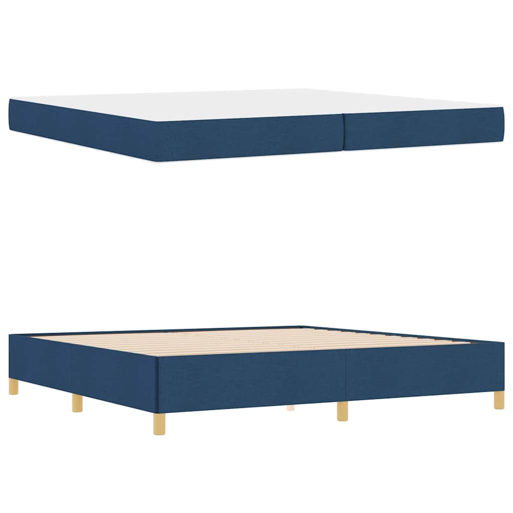 Box Spring Seng Blå Og Mørkeblå Og Hvid 200 X 200 Cm Stof - Billede 5