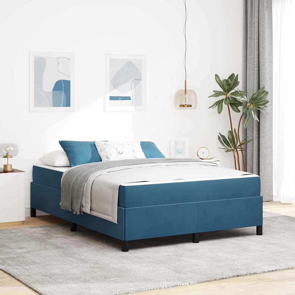 Sengestel Med Madras Mørkeblå Og Hvid 140 X 190 Cm Fløjl - Hovedbillede