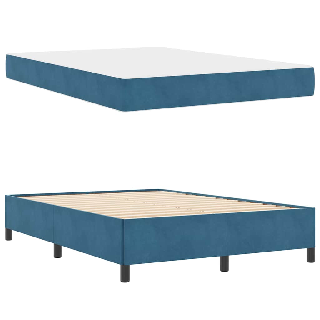 Sengestel Med Madras Mørkeblå Og Hvid 140 X 190 Cm Fløjl - Billede 5