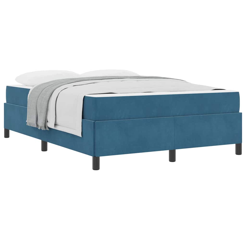 Sengestel Med Madras Mørkeblå Og Hvid 140 X 190 Cm Fløjl - Billede 3