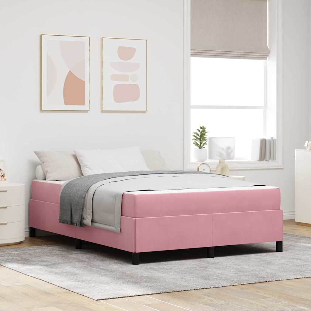 Sengestel Med Madras Lyserød Og Hvid 140 X 190 Cm Fløjl - Hovedbillede