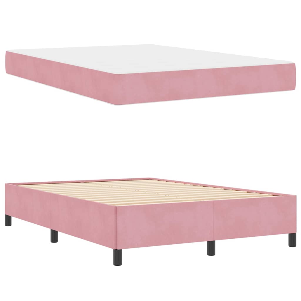 Sengestel Med Madras Lyserød Og Hvid 140 X 190 Cm Fløjl - Billede 5