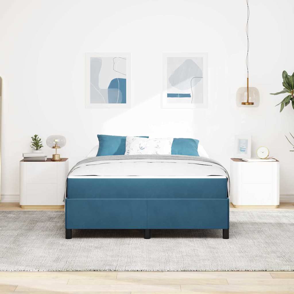 Sengestel Med Madras Mørkeblå Og Hvid 140 X 200 Cm Fløjl - Billede 4