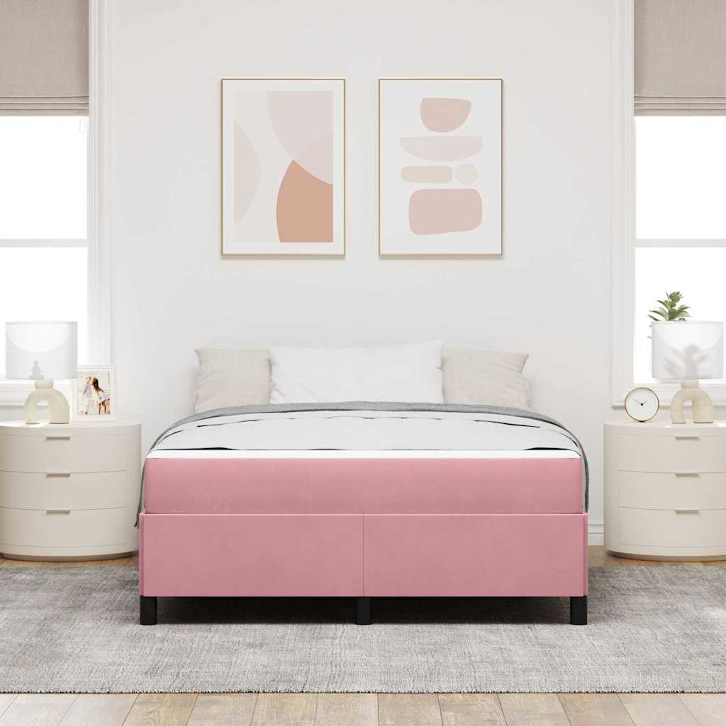 Sengestel Med Madras Lyserød Og Hvid 160 X 200 Cm Fløjl - Billede 4
