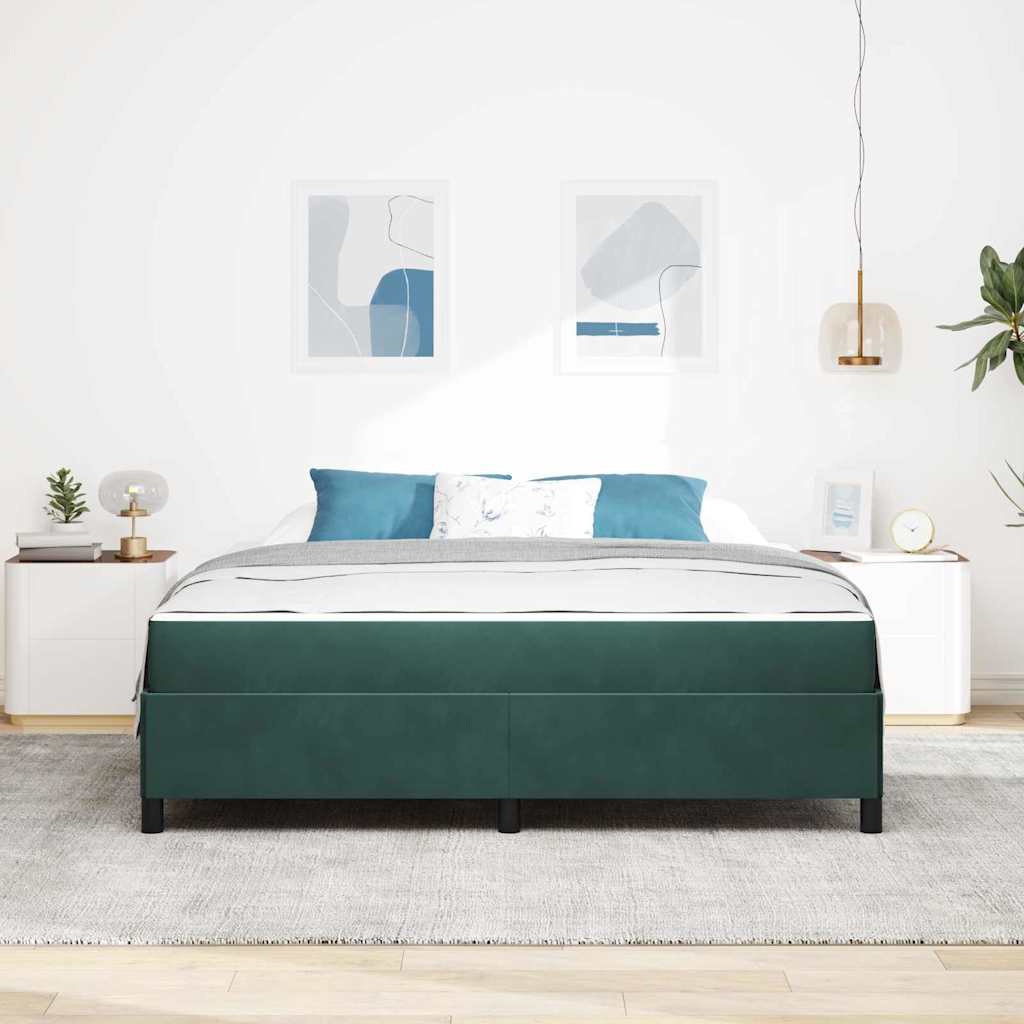 Sengestel Med Madras Mørkegrøn Og Hvid 180 X 200 Cm Fløjl - Billede 4