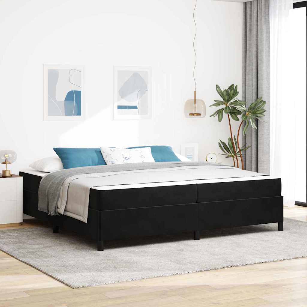 Sengestel Med Madras Sort Og Hvid Og Sort 200 X 200 Cm Fløjl - Hovedbillede