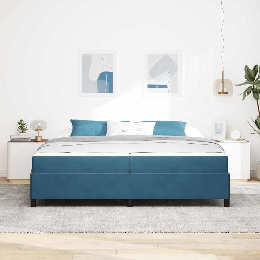 Sengestel Med Madras Mørkeblå Og Hvid 200 X 200 Cm Fløjl - Billede 4