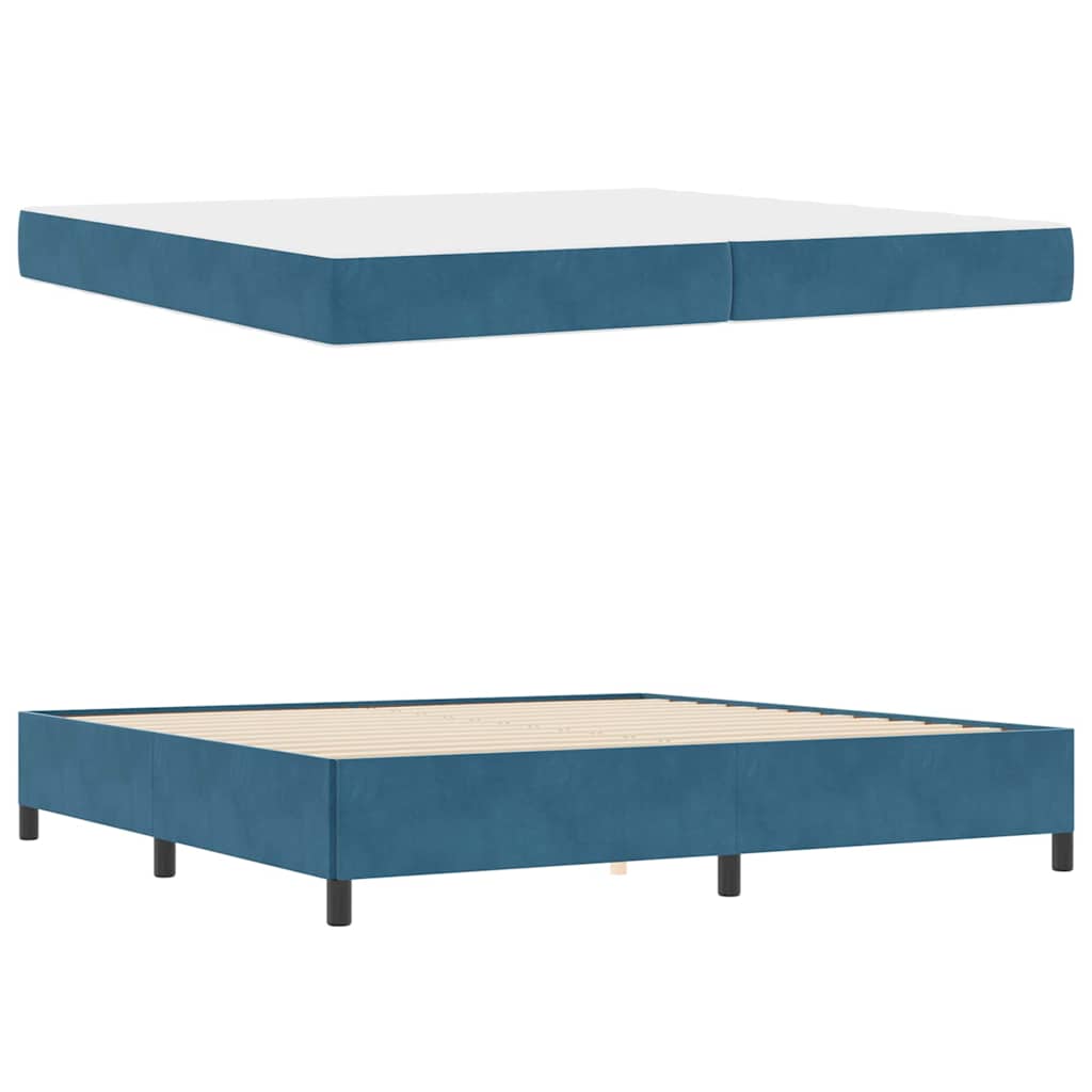 Sengestel Med Madras Mørkeblå Og Hvid 200 X 200 Cm Fløjl - Billede 5