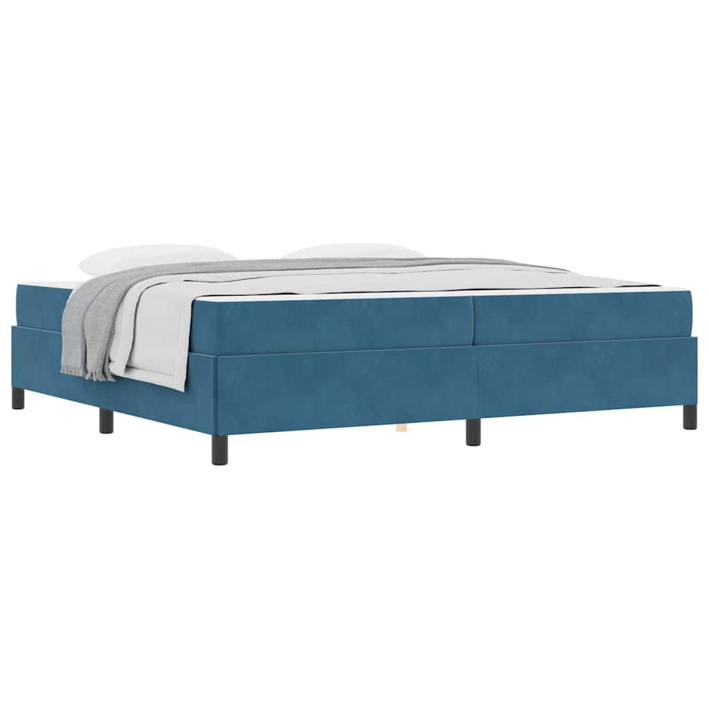 Sengestel Med Madras Mørkeblå Og Hvid 200 X 200 Cm Fløjl - Billede 3