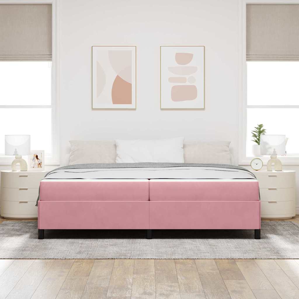 Sengestel Med Madras Lyserød Og Hvid 200 X 200 Cm Fløjl - Billede 4