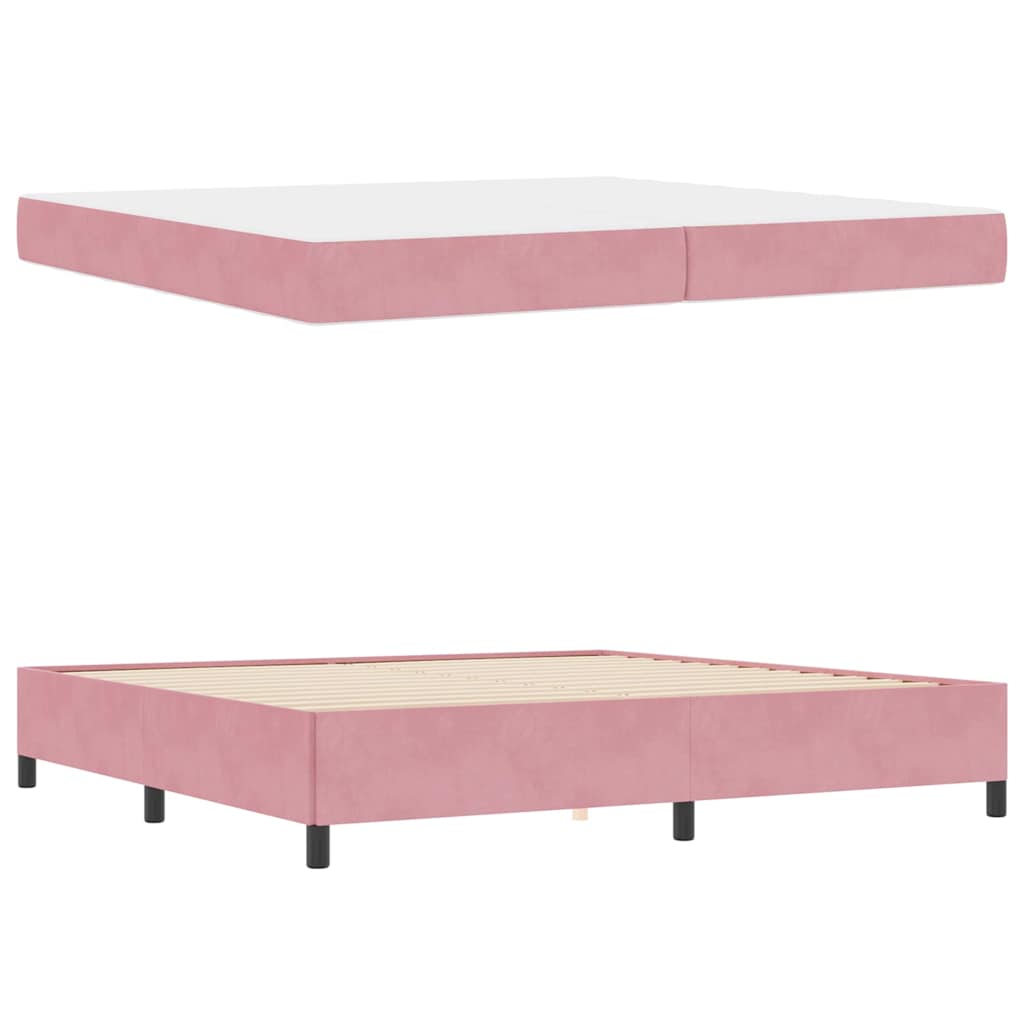 Sengestel Med Madras Lyserød Og Hvid 200 X 200 Cm Fløjl - Billede 5