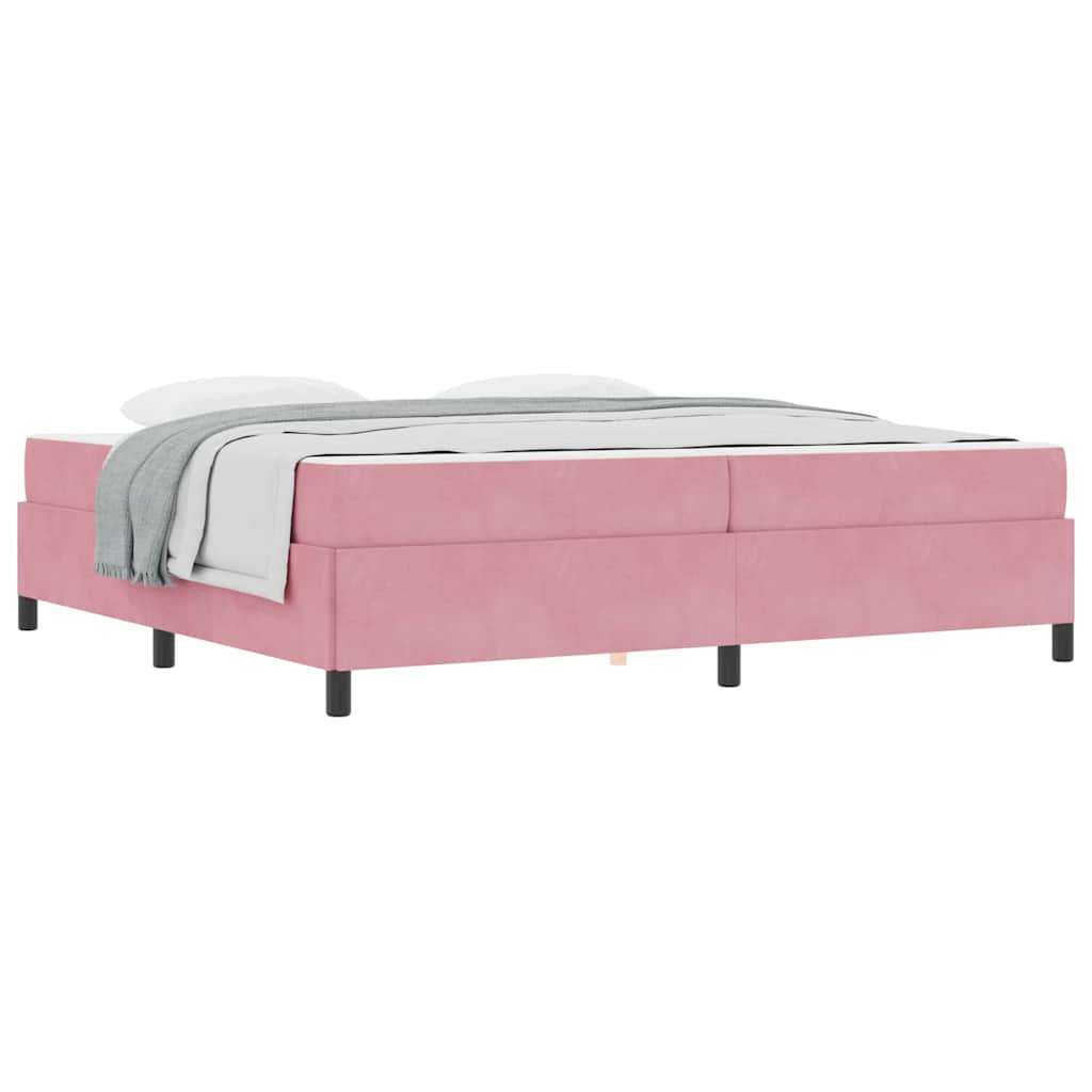 Sengestel Med Madras Lyserød Og Hvid 200 X 200 Cm Fløjl - Billede 3