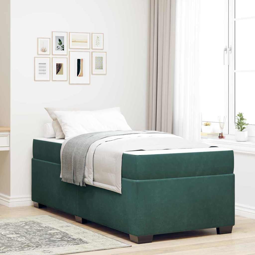 Sengeramme Med Madras Med Madras Mørkegrøn 90 X 190 Cm Fløjl - Hovedbillede