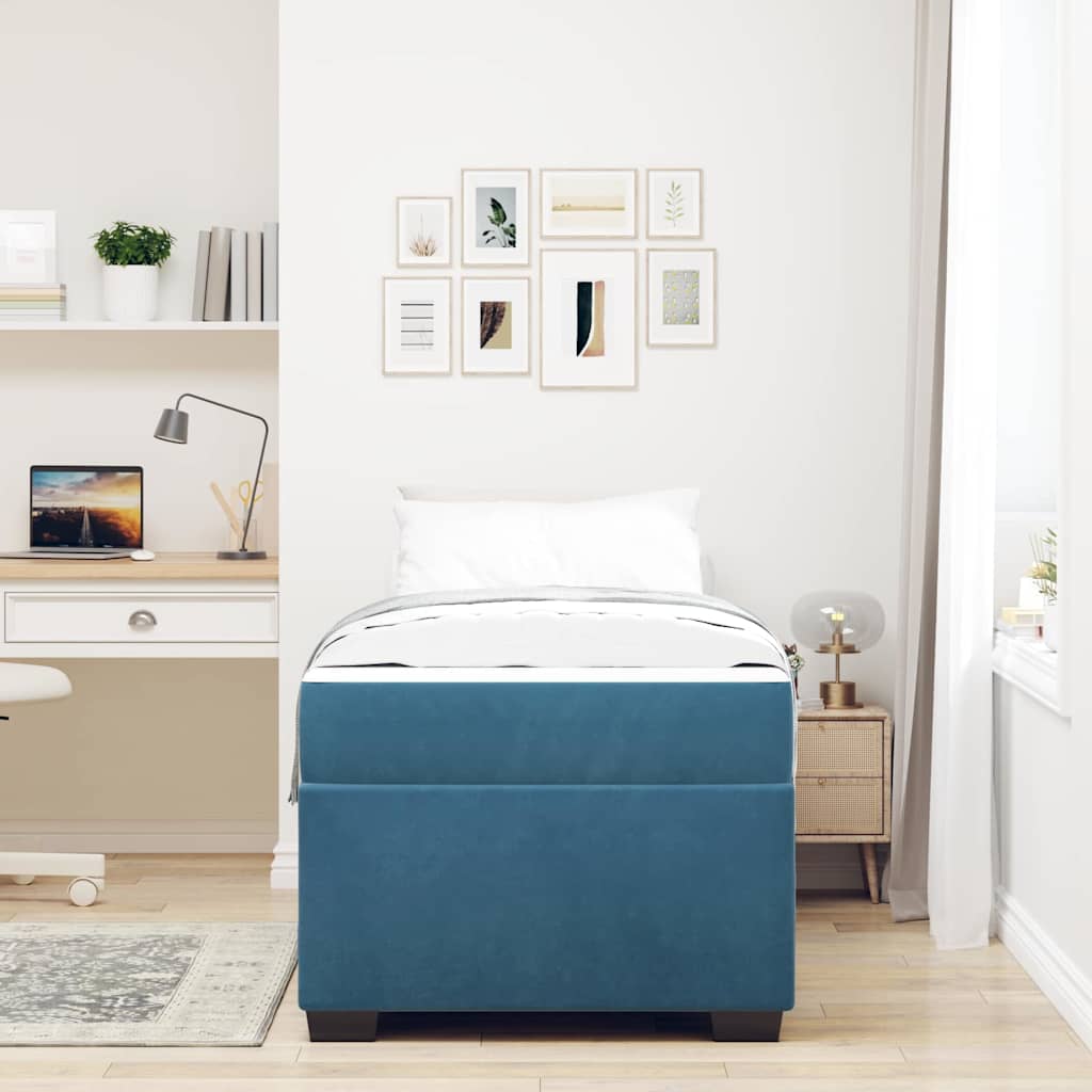 Sengestel Med Madras Mørkeblå 90 X 190 Cm Fløjl - Billede 4