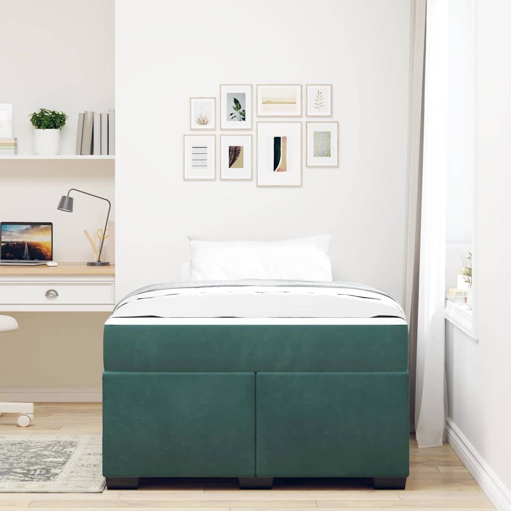 Sengeramme Med Madras Med Madras Mørkegrøn 120 X 190 Cm Fløjl - Billede 4