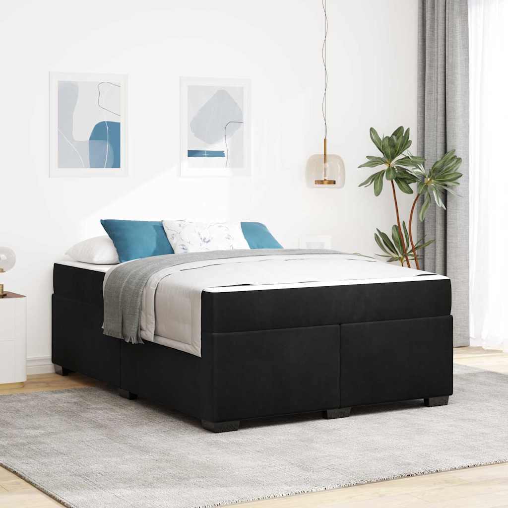 Sengeramme Med Madras Med Madras Sort 140 X 200 Cm Fløjl - Hovedbillede