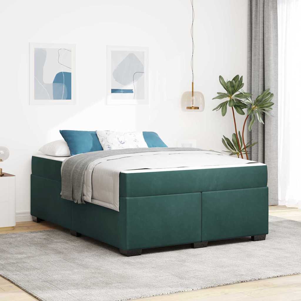 Sengeramme Med Madras Med Madras Mørkegrøn 160 X 200 Cm Fløjl - Hovedbillede