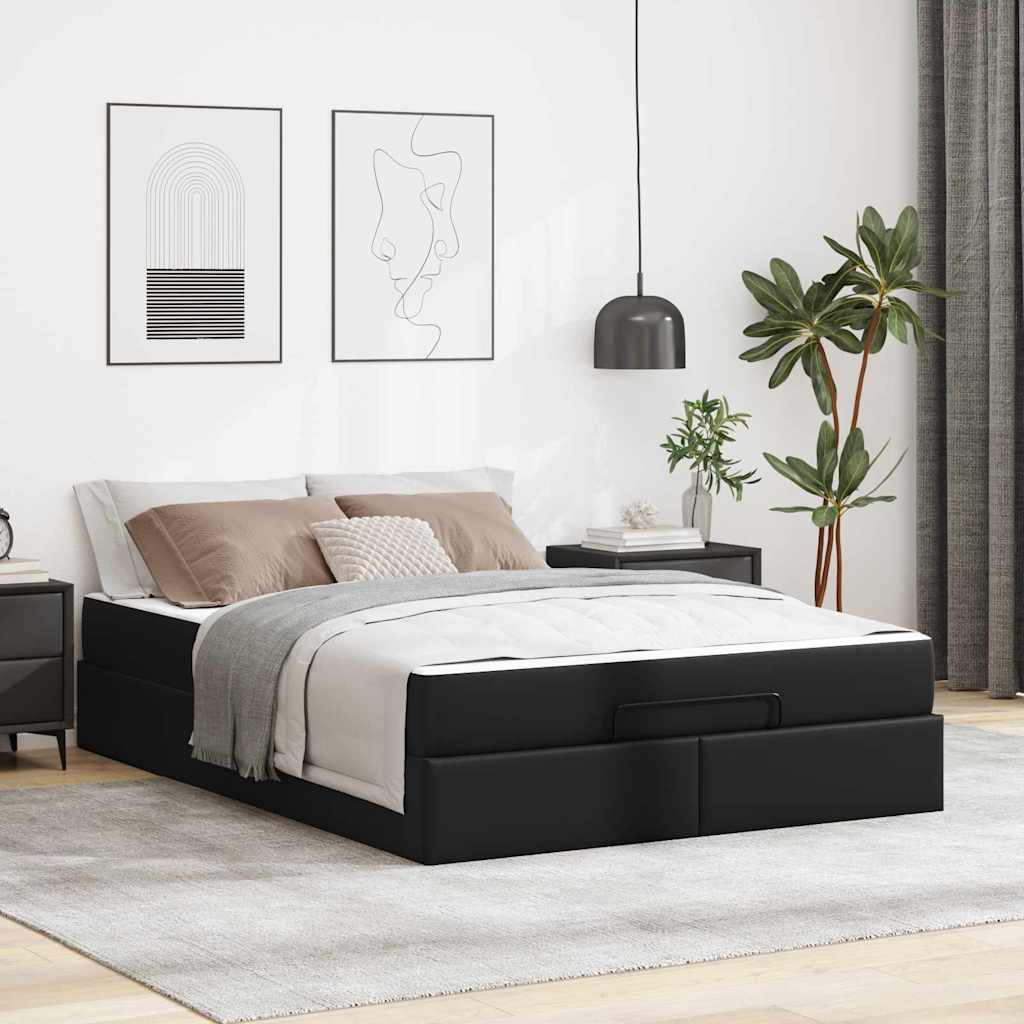 Sengeramme Med Madras Med Madras Sort 160 X 200 Cm Kunstlæder - Hovedbillede
