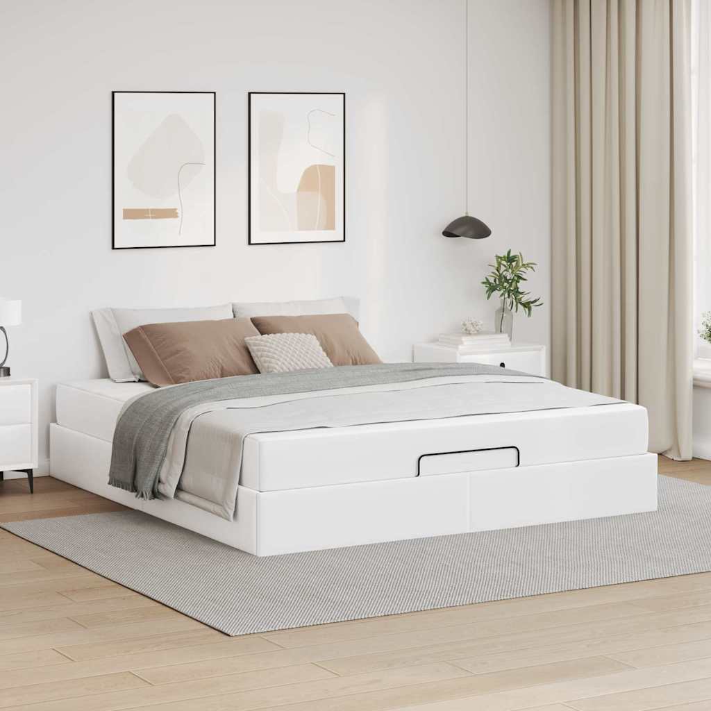 Sengeramme Med Madras Ren Hvid 160 X 200 Cm Kunstlæder - Hovedbillede