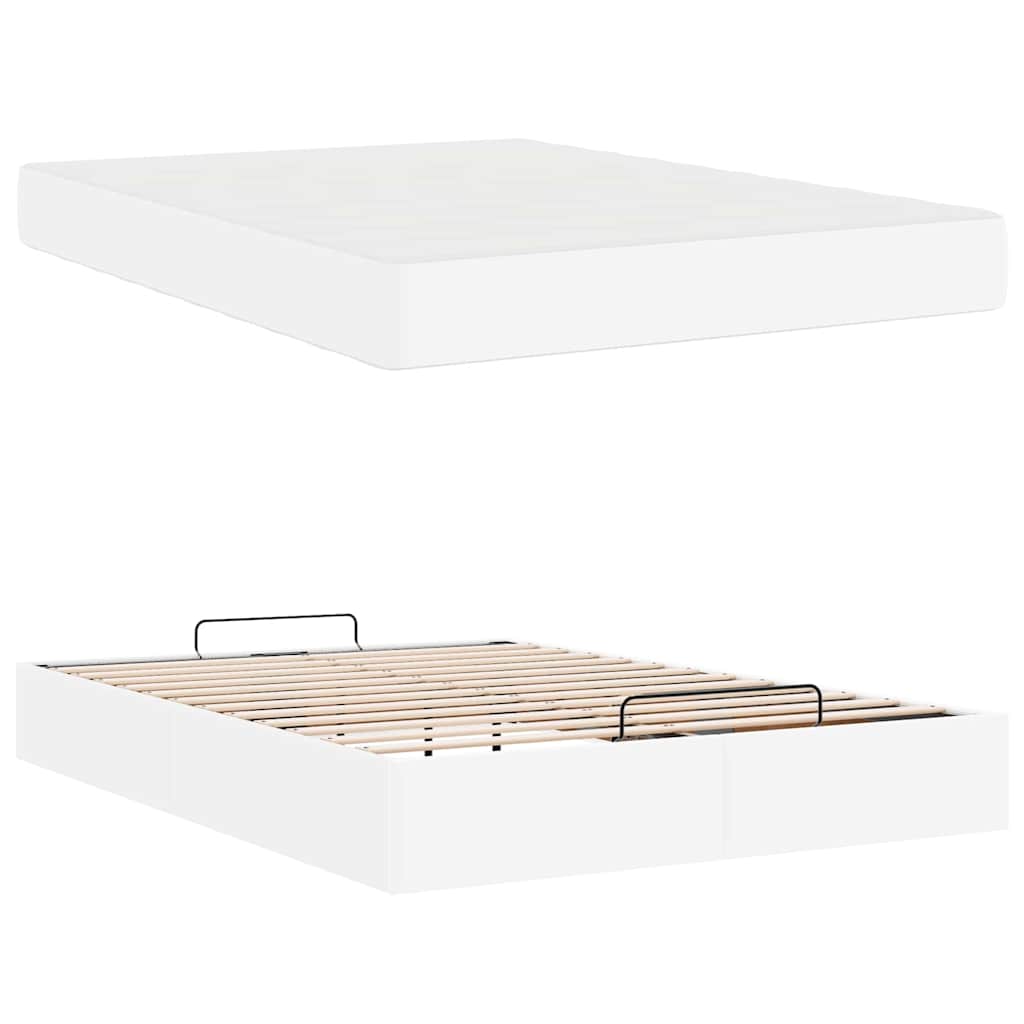 Sengeramme Med Madras Ren Hvid 160 X 200 Cm Kunstlæder - Billede 5