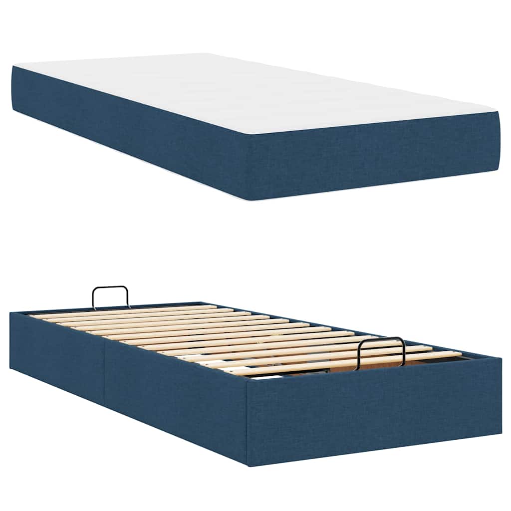 Sengestel Med Madras Blå 90 X 200 Cm Stof - Billede 5