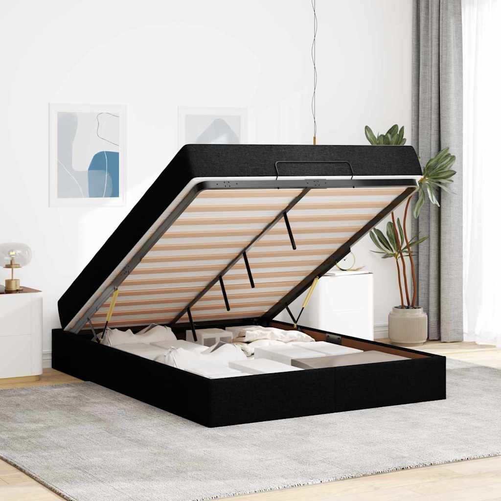 Sengestel Med Madras Blcak 140 X 190 Cm Stof - Billede 4