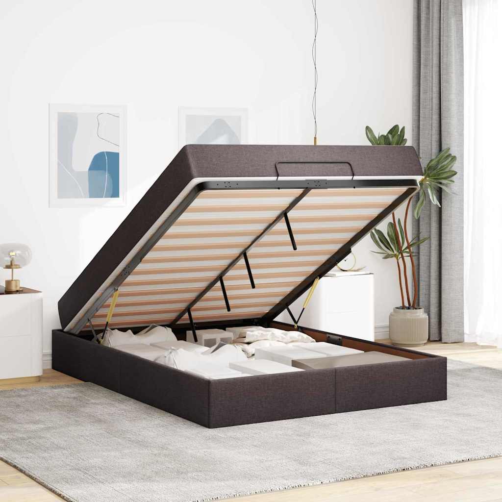 Sengestel Med Madras Mørkebrun 140 X 190 Cm Stof - Billede 4