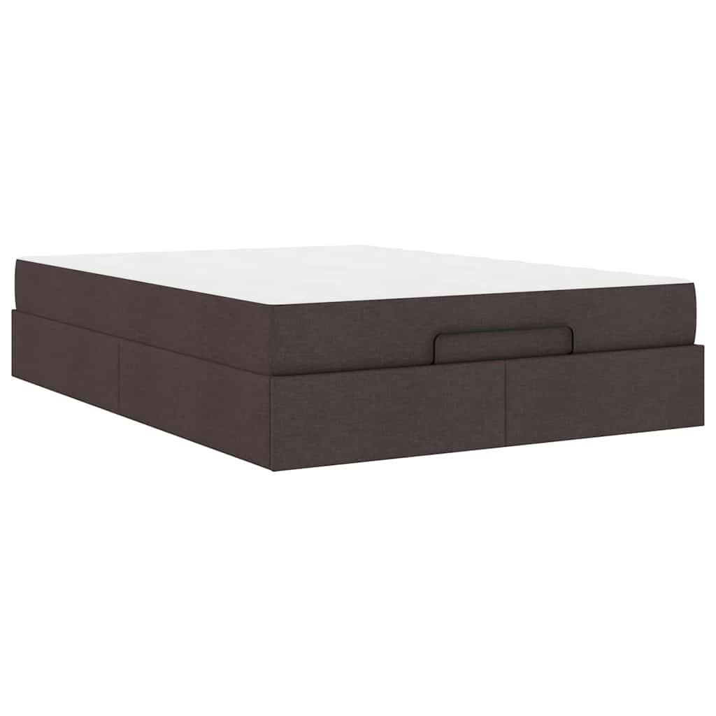 Sengestel Med Madras Mørkebrun 140 X 190 Cm Stof - Billede 2