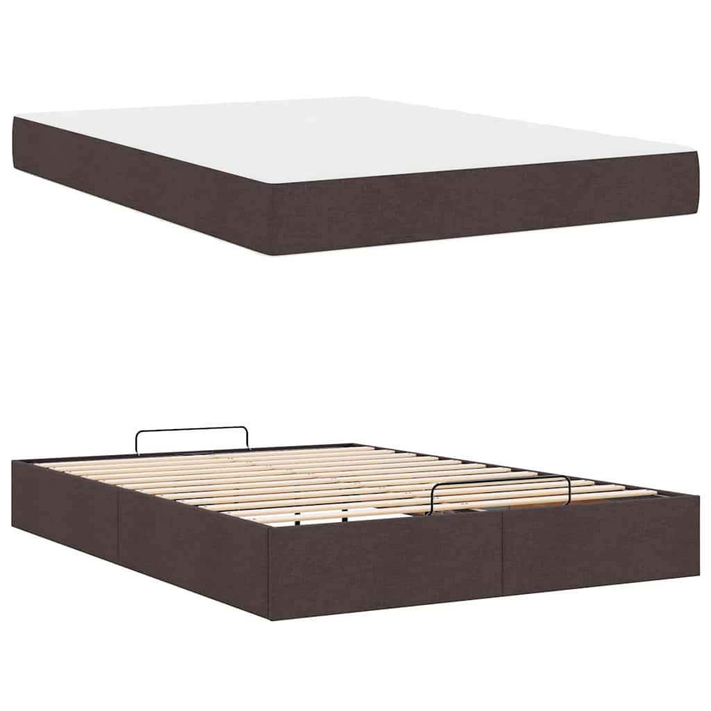 Sengestel Med Madras Mørkebrun 140 X 190 Cm Stof - Billede 5