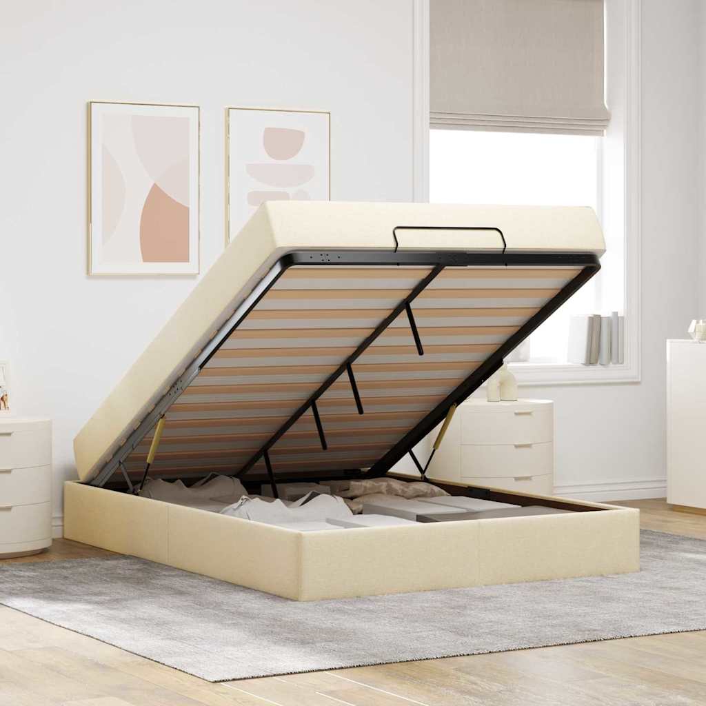 Sengestel Med Madras Creme 140 X 190 Cm Stof - Billede 4