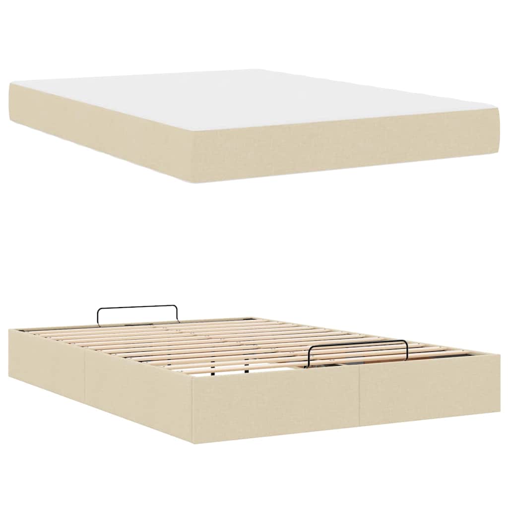 Sengestel Med Madras Creme 140 X 190 Cm Stof - Billede 5