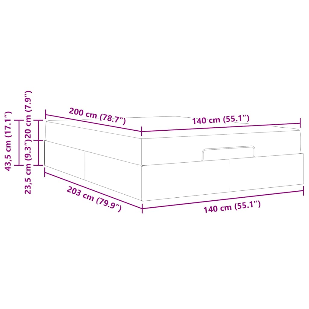 Sengestel Med Madras Blcak 140 200 Cm Stof - Billede 12
