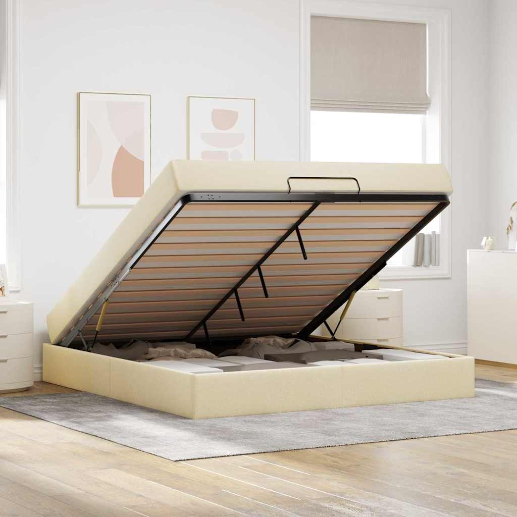 Sengestel Med Opbevaring Creme 160 X 200 Cm Stof - Billede 4