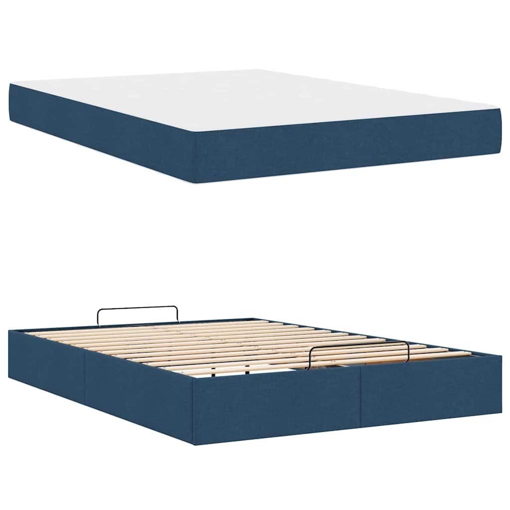 Sengestel Med Opbevaring Blå 160 X 200 Cm Stof - Billede 5