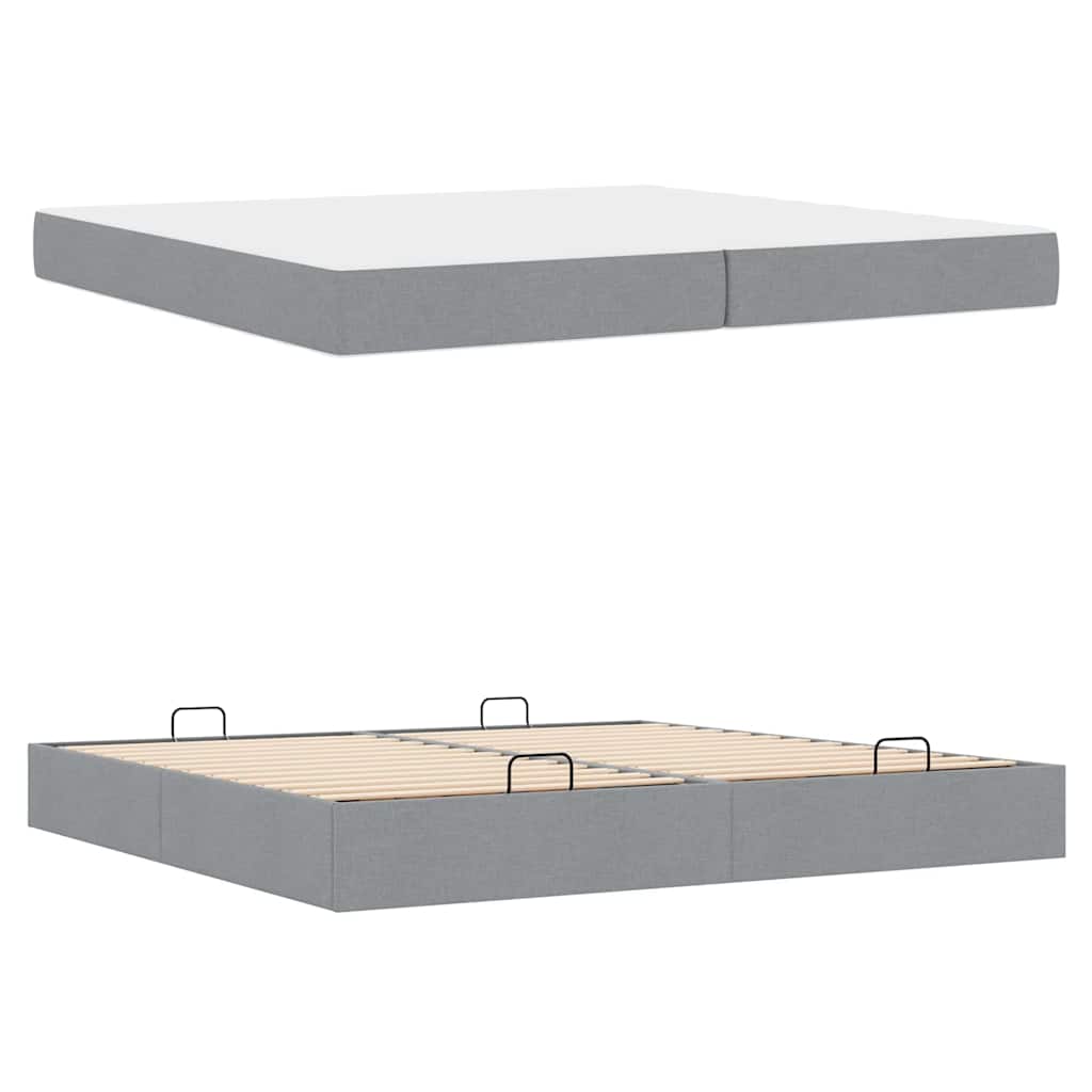 Sengestel Med Opbevaring Lysegrå 200 X 200 Cm Stof - Billede 5