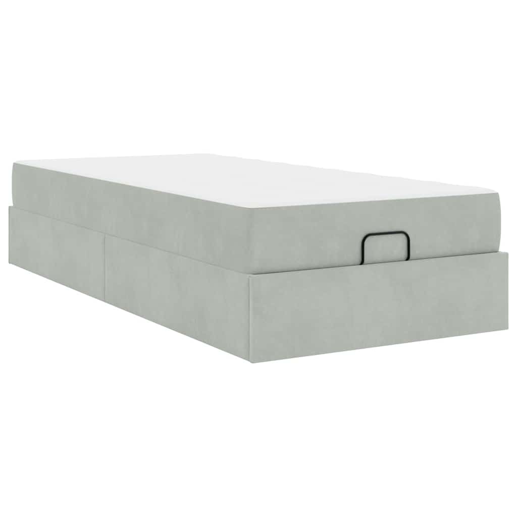 Sengestel Med Madras Med Opbevaring Lysegrå 80 X 200 Cm Fløjl - Billede 2