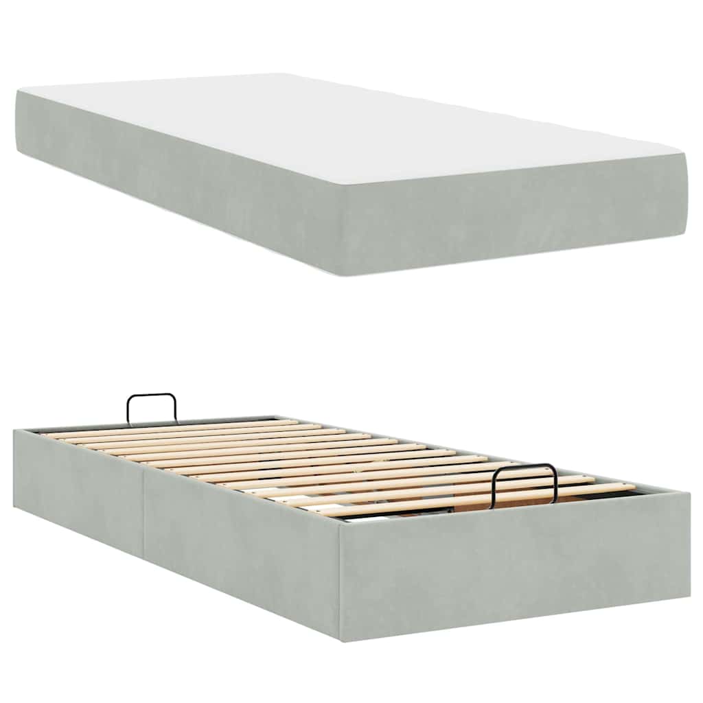 Sengestel Med Madras Med Opbevaring Lysegrå 80 X 200 Cm Fløjl - Billede 5