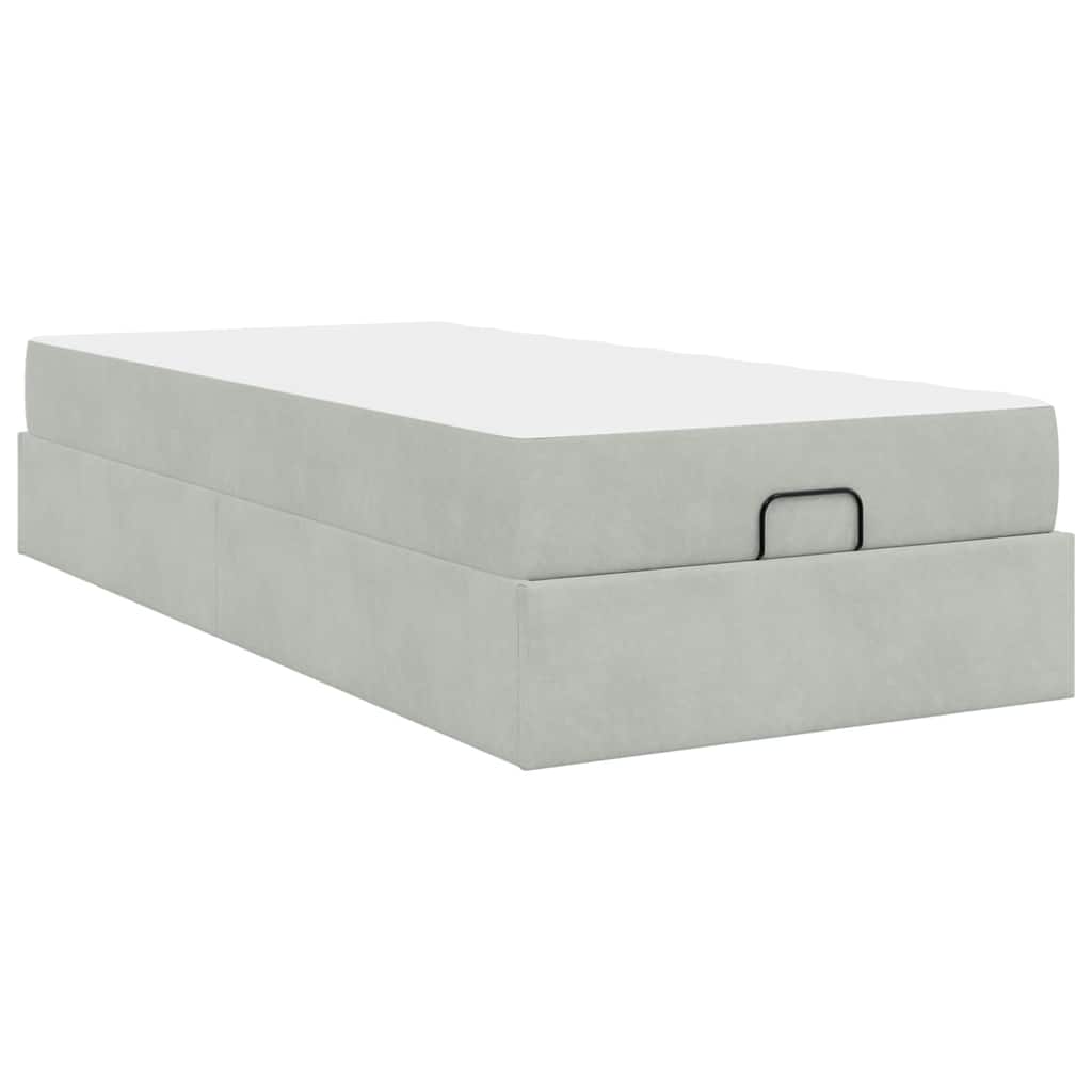 Sengestel Med Madras Med Opbevaring Lysegrå 80 X 200 Cm Fløjl - Billede 8
