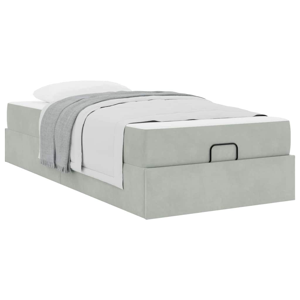 Sengestel Med Madras Med Opbevaring Lysegrå 80 X 200 Cm Fløjl - Billede 3