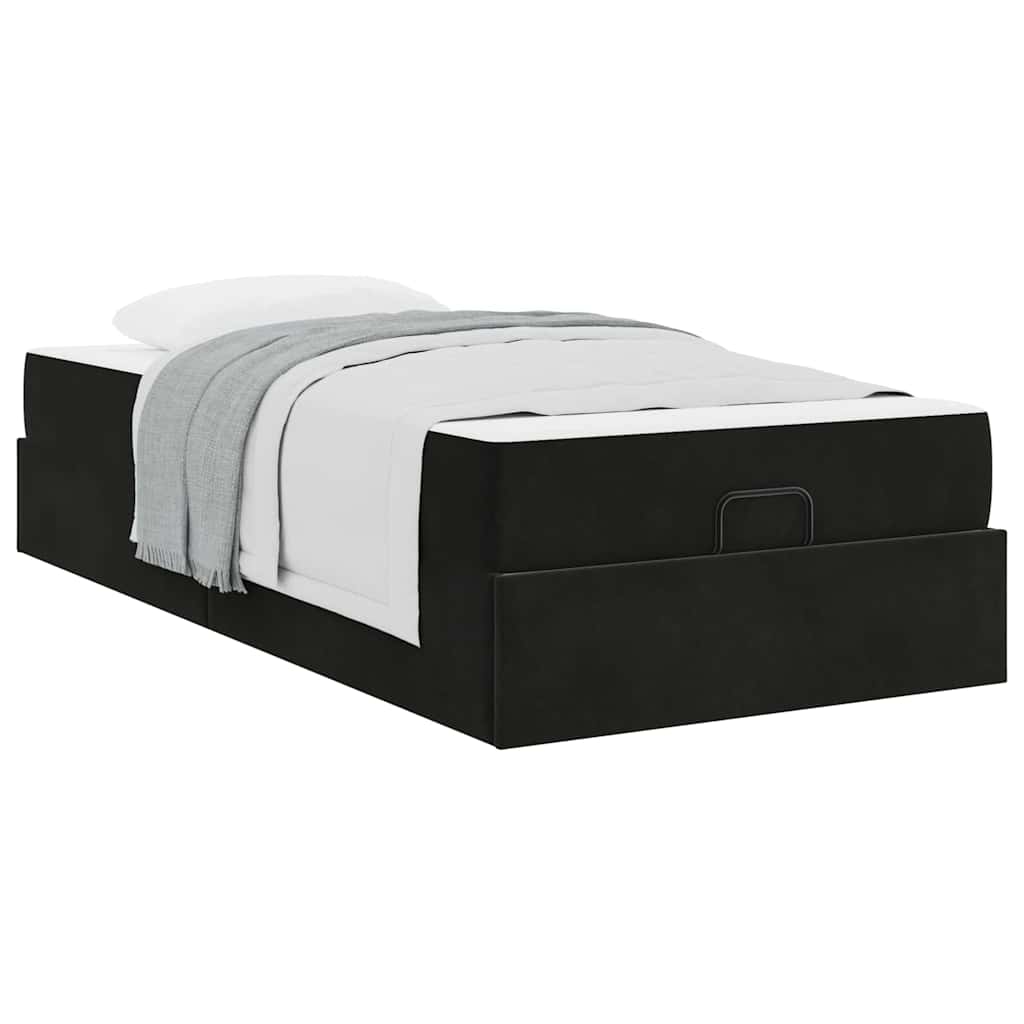 Sengestel Med Madras Med Opbevaring Blcak 80 X 200 Cm Fløjl - Billede 3