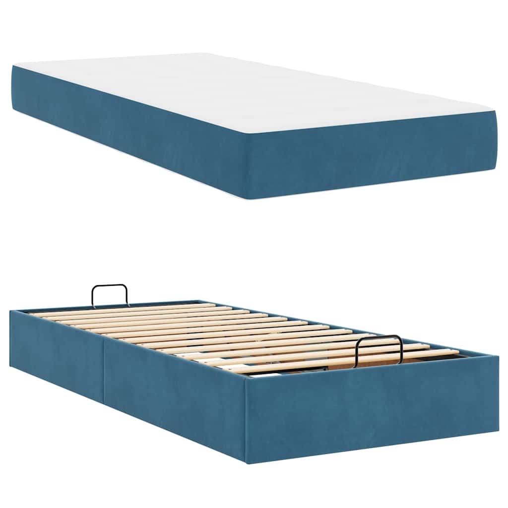 Sengestel Med Madras Med Opbevaring Blå 80 X 200 Cm Fløjl - Billede 5