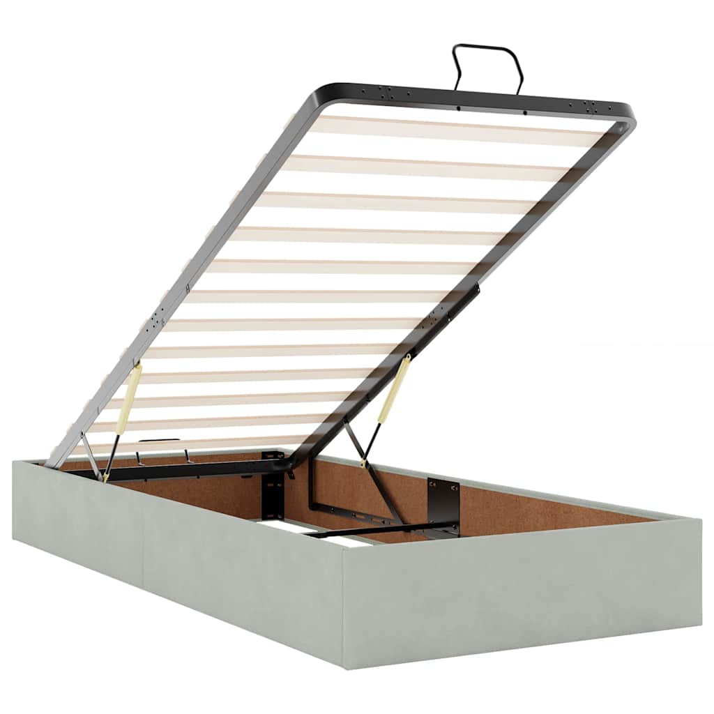 Sengestel Med Madras Med Opbevaring Lysegrå 90 X 190 Cm Fløjl - Billede 11