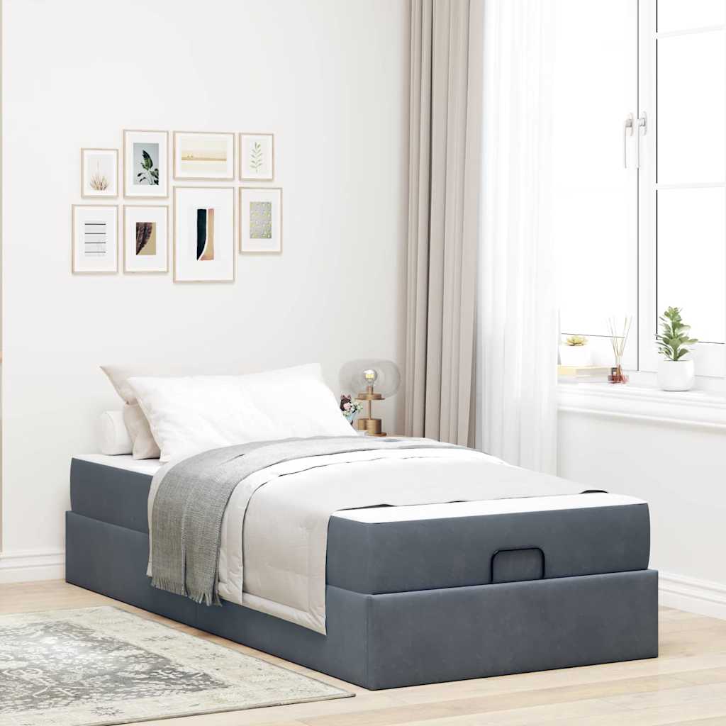 Sengestel Med Madras Med Opbevaring Mørkegrå 90 X 190 Cm Fløjl - Hovedbillede