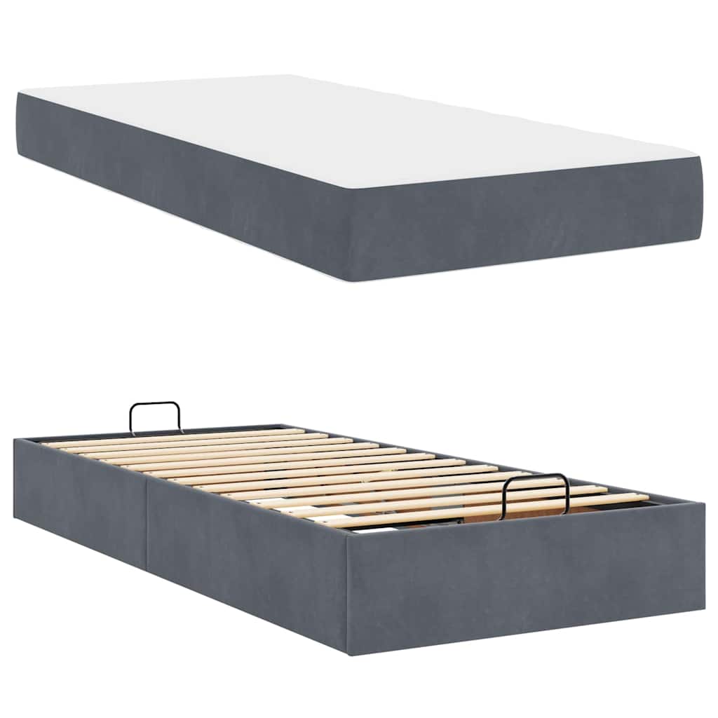 Sengestel Med Madras Med Opbevaring Mørkegrå 90 X 190 Cm Fløjl - Billede 5