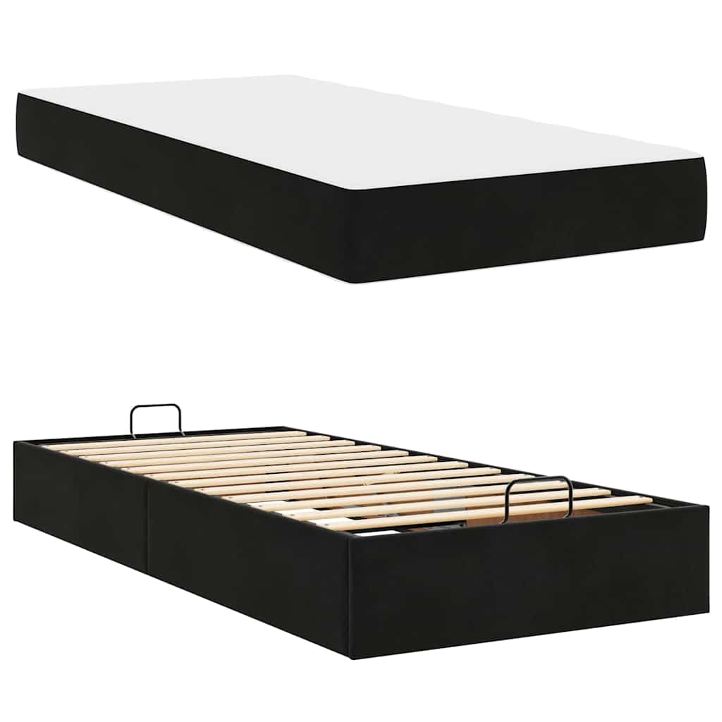 Sengestel Med Madras Med Opbevaring Blcak 90 X 190 Cm Fløjl - Billede 5