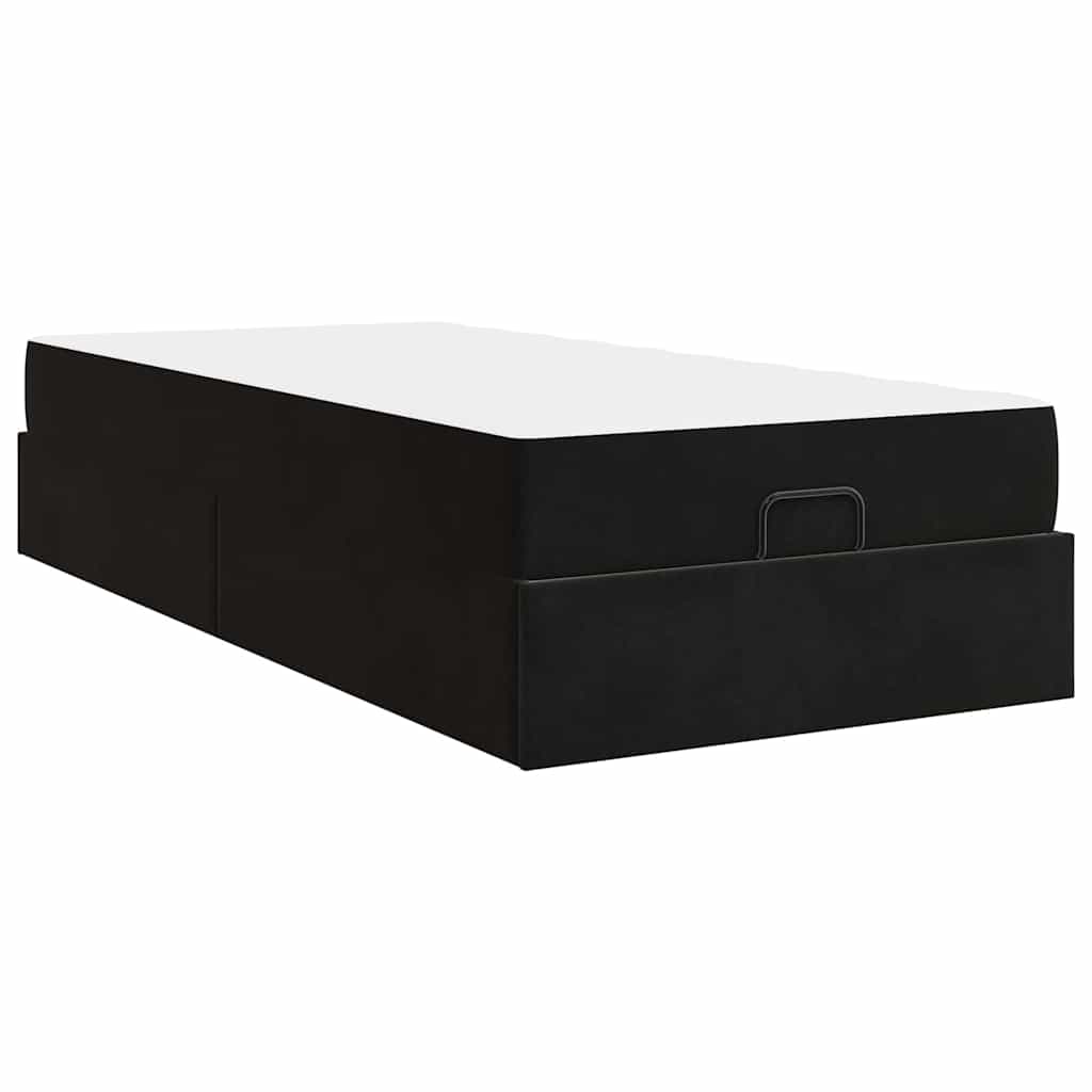 Sengestel Med Madras Med Opbevaring Blcak 90 X 190 Cm Fløjl - Billede 8