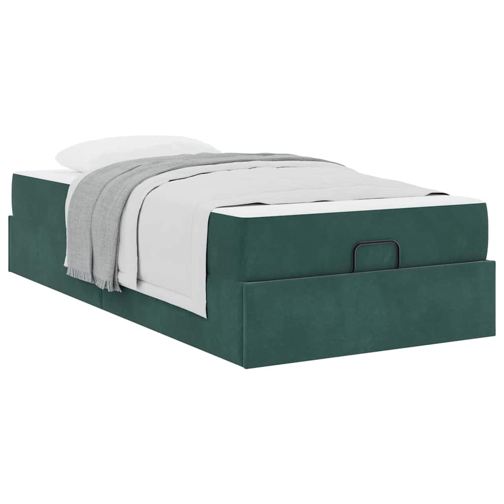 Sengestel Med Madras Med Opbevaring Mørkegrøn 90 X 190 Cm Fløjl - Billede 3